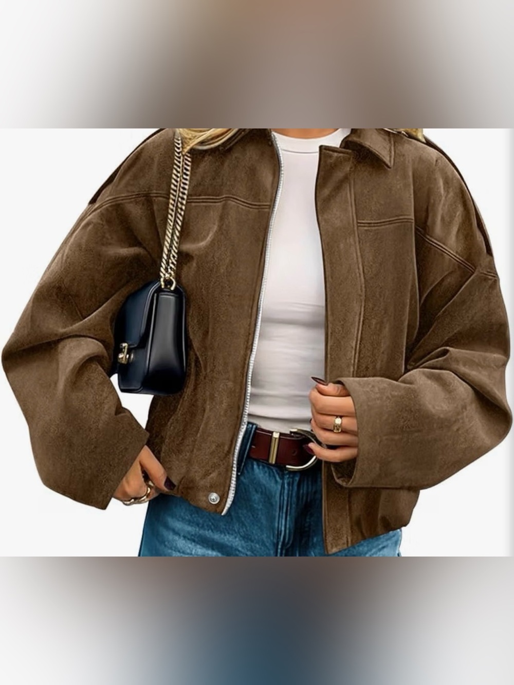 Women's Brown Suede Zip-Front Jacket